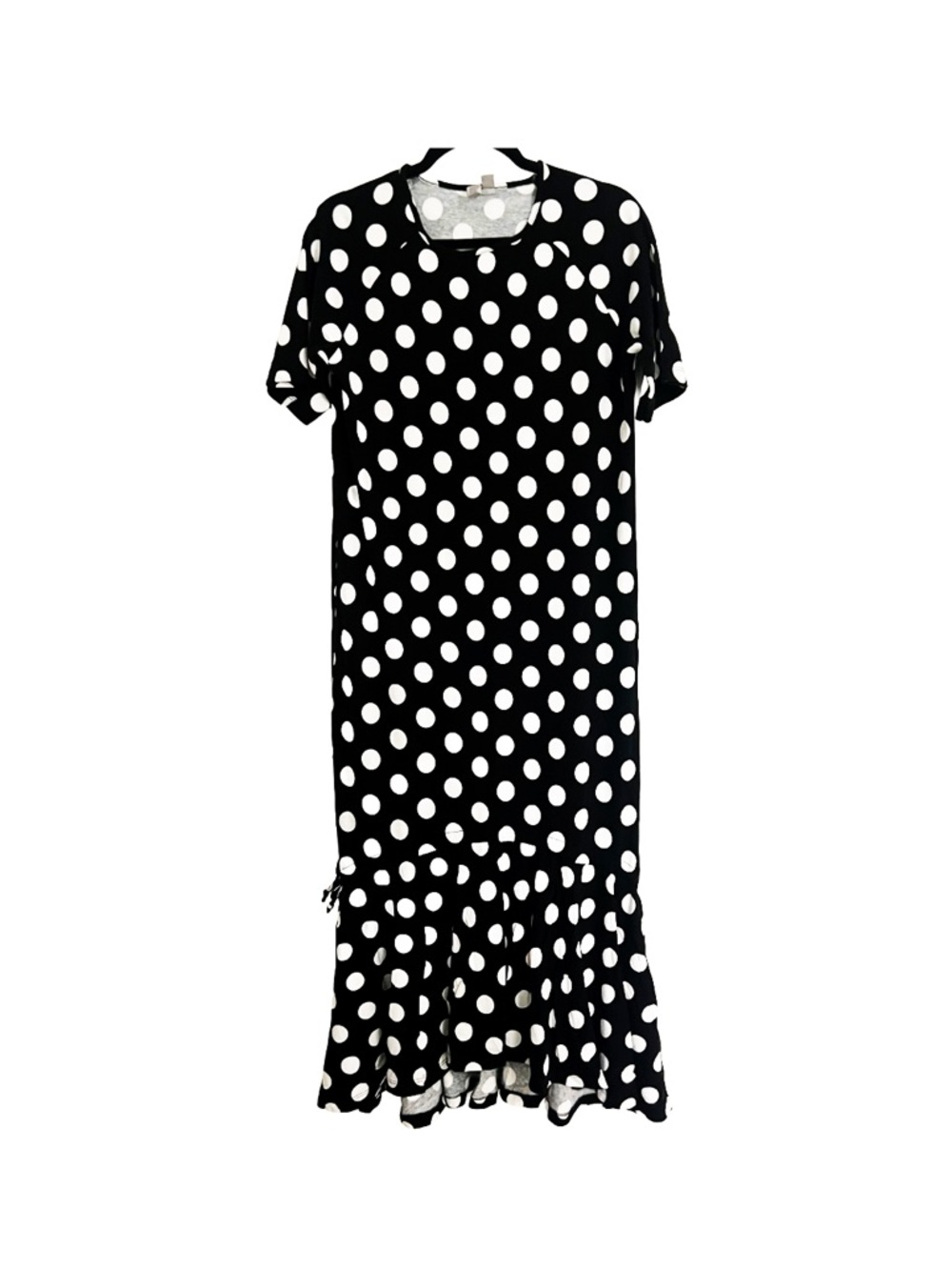Polkadot Dress, Ruffle Hem, Ties to Cinch NWOT Sz S or 4 black and white ASOS